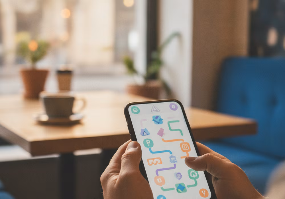A jogar um jogo social no telemóvel