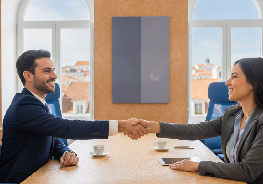 Aperto de mão simbolizando parceria comercial entre empresas